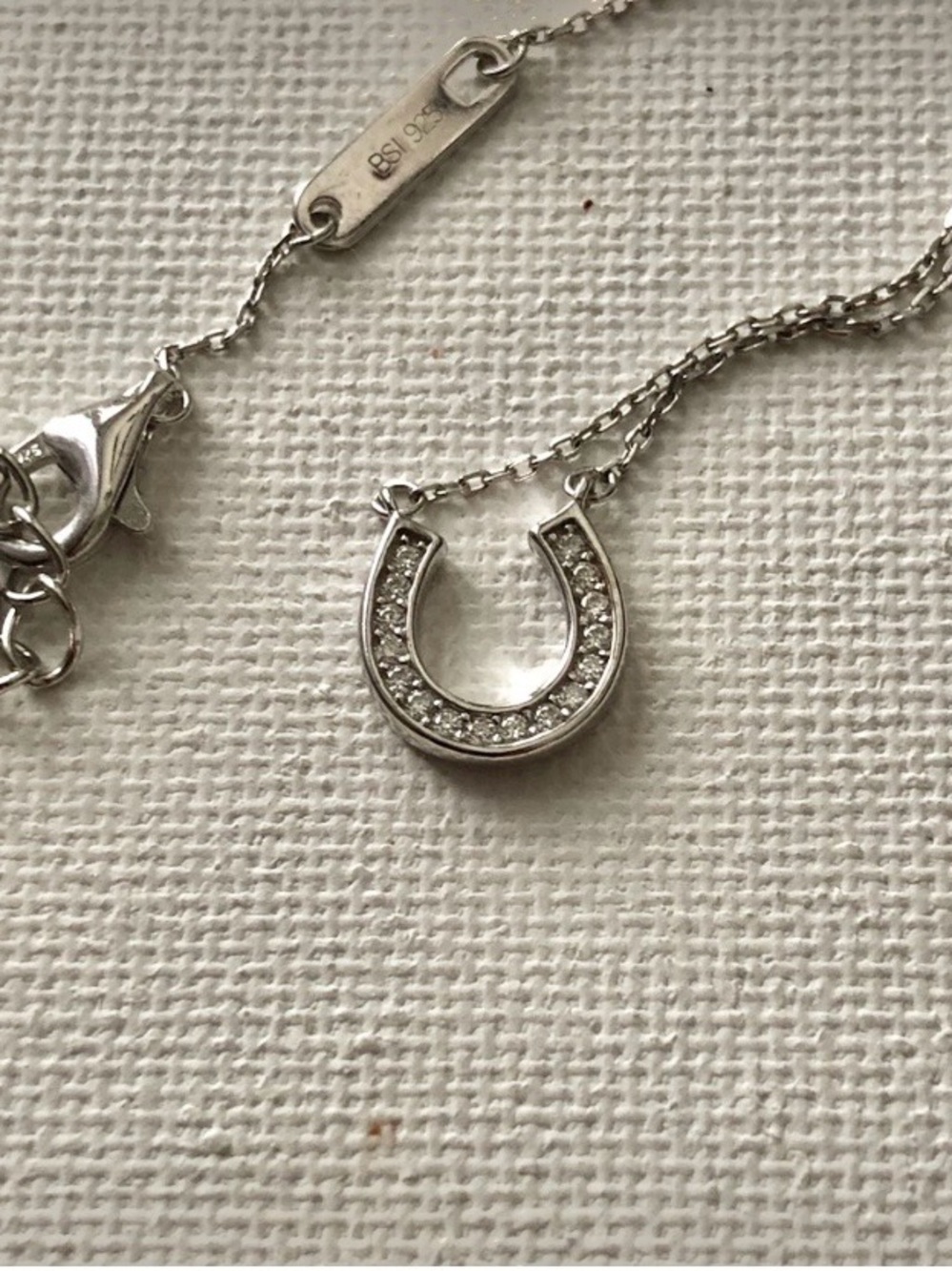 Sterling Silver Horseshoe Pavé Necklace - White